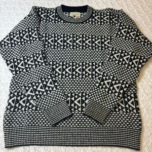 Paul Stuart Men's M Hand-Knitted Pullover Sweater Black & White 100% Wool‎ VTG